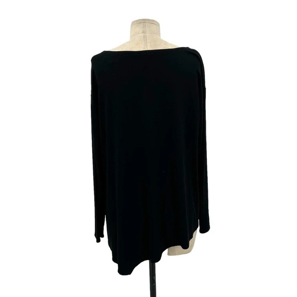 Eileen Fisher Black Viscose Jersey Asymmetric Hem Tunic Top Size Large - Picture 3 of 5